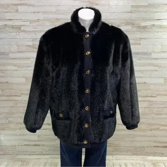 St. John Collection by Marie Gray Faux Fur Jacket Vest Womens Size XS Black - Picture 2 of 16